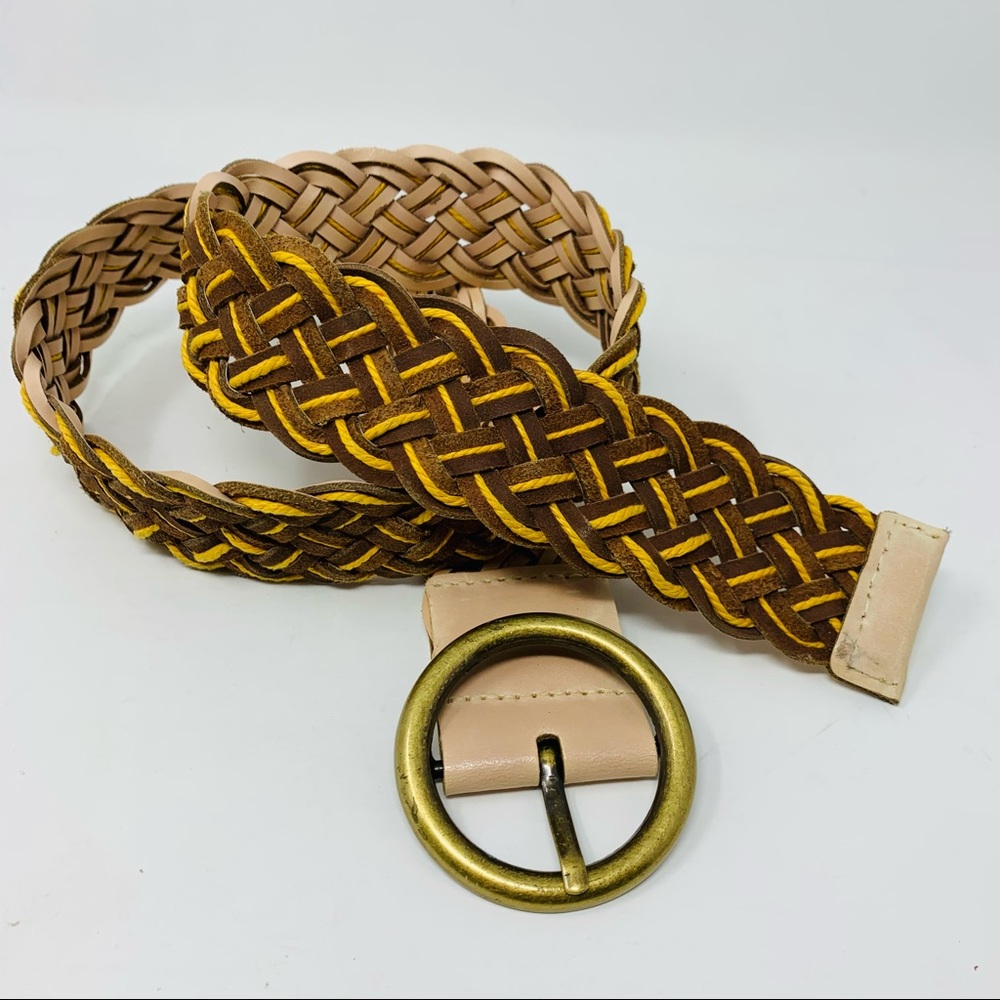 Target woven leather wide braided leather reversible brass buckle belt